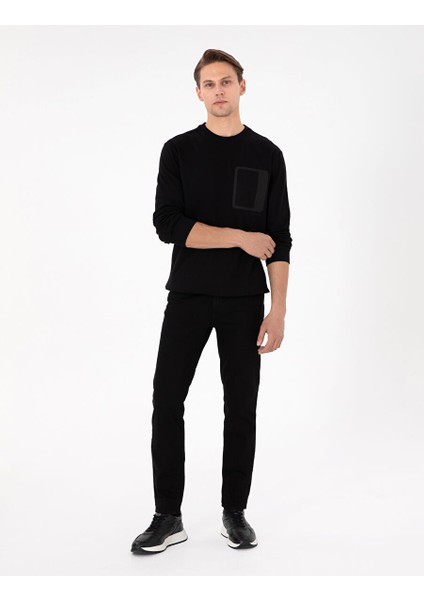 Siyah Regular Fit Bisiklet Yaka Sweatshirt