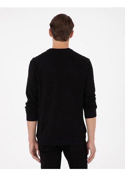 Siyah Regular Fit Bisiklet Yaka Sweatshirt