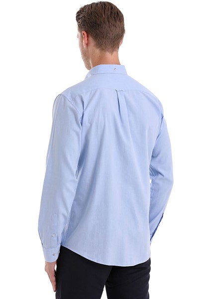 Mavi Comfort Fit Düz 100% Pamuk Düğmeli Yaka Uzun Kollu Casual Oxford Gömlek