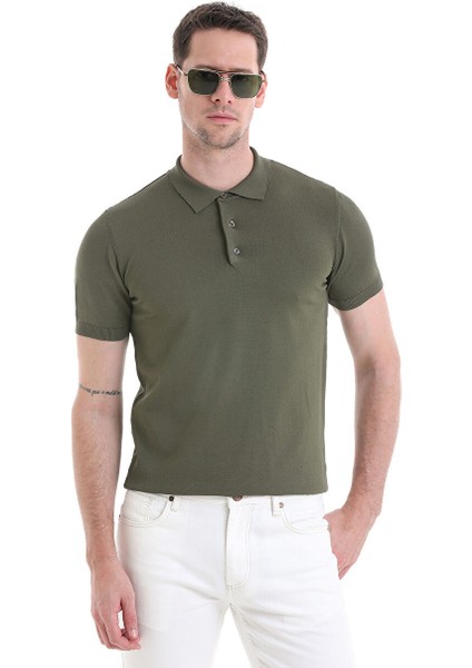 Haki Regular Fit Düz Polo Yaka Tişört