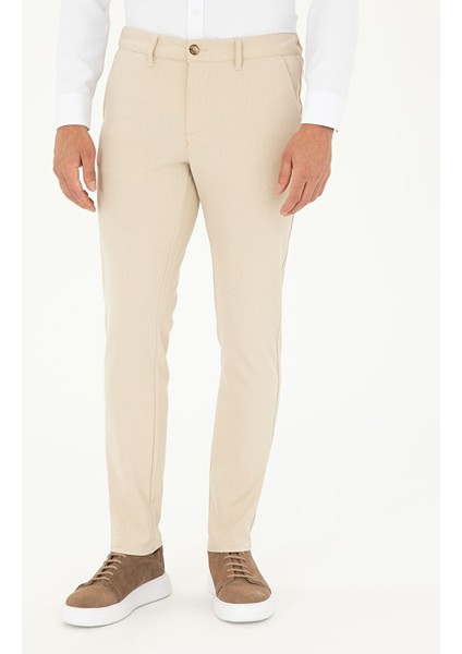 Bej Slim Fit Kanvas Çizgili Pantolon fiyatları