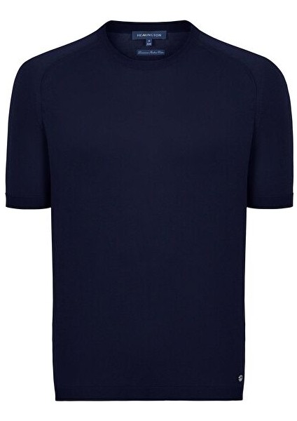 Bisiklet Yaka Lacivert Giza Pamuk Triko T-Shirt