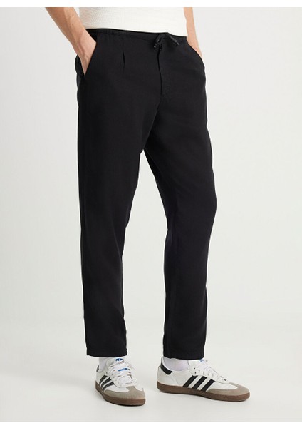 Siyah Erkek Regular Fit Chino Pantolon W221266001 Tencel Pantolon