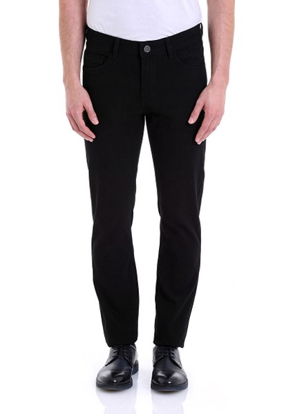 Siyah Regular Fit Desenli Pamuklu 5 Cep Kanvas Pantolon