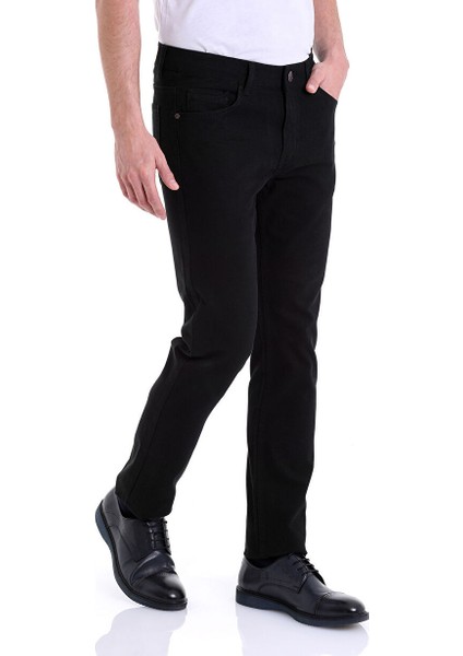 Siyah Regular Fit Desenli Pamuklu 5 Cep Kanvas Pantolon