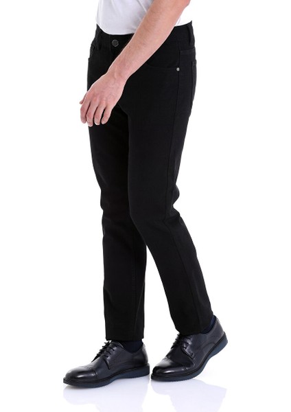Siyah Regular Fit Desenli Pamuklu 5 Cep Kanvas Pantolon