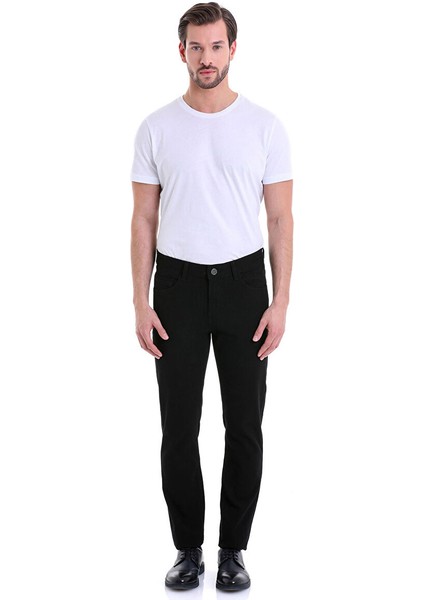 Siyah Regular Fit Desenli Pamuklu 5 Cep Kanvas Pantolon