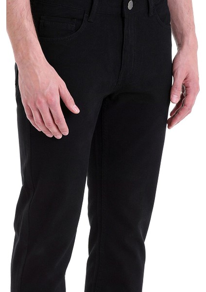 Siyah Regular Fit Desenli Pamuklu 5 Cep Kanvas Pantolon