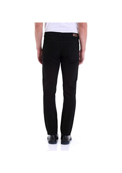Siyah Regular Fit Desenli Pamuklu 5 Cep Kanvas Pantolon