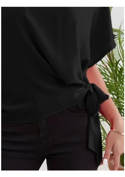 Kadın Kısa Kollu Bisiklet Yaka Yandan Bağlamalı Aerobin Bluz modelleri