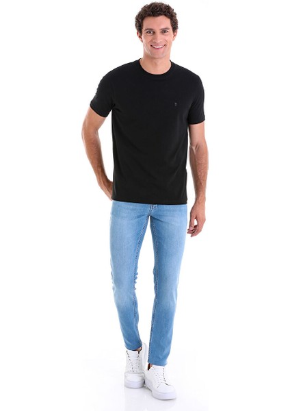Siyah Regular Fit Düz Bisiklet Yaka Pamuklu Triko Tişört