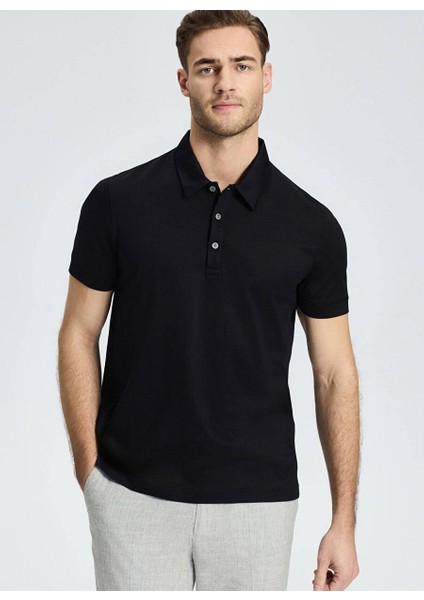 Merserize Pamuk Siyah Polo Yaka T-Shirt