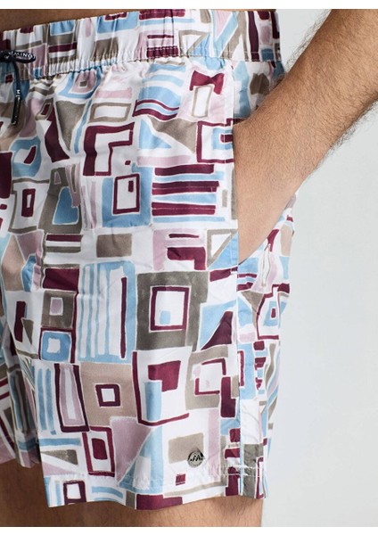 Geometrik Desenli Kum Rengi Beyaz Quick Dry Mayo modelleri