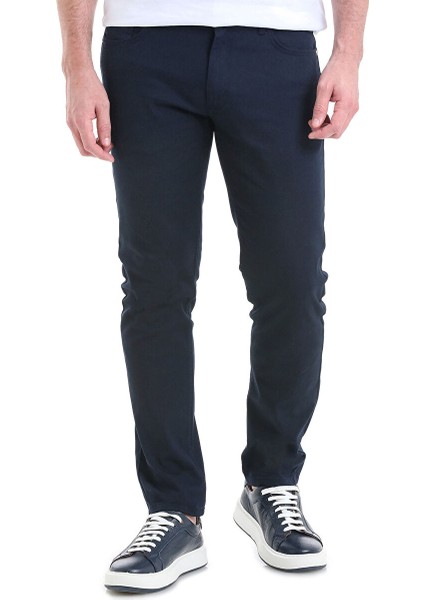 Lacivert Regular Fit Düz 5 Cep Pamuklu Kanvas Pantolon