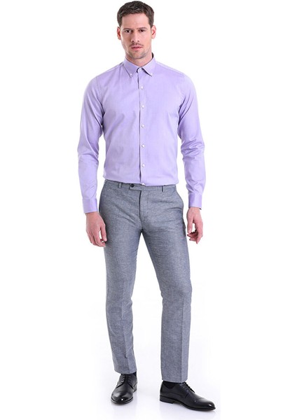 Mor Comfort Fit Düz 100% Pamuk Düğmeli Yaka Uzun Kollu Casual Gömlek indirimleri