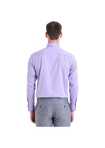Mor Comfort Fit Düz 100% Pamuk Düğmeli Yaka Uzun Kollu Casual Gömlek