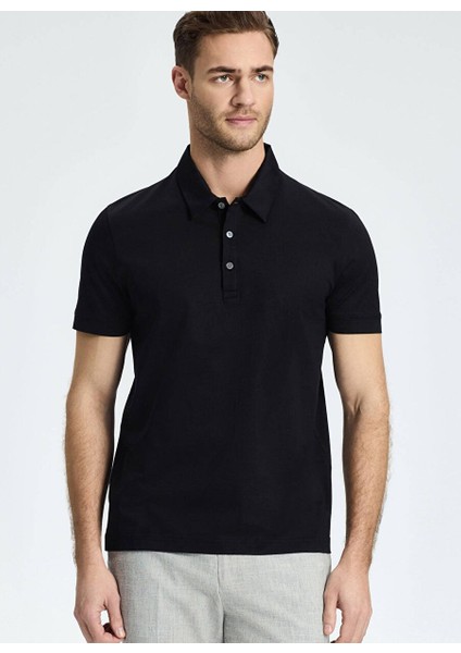 Merserize Pamuk Siyah Polo Yaka T-Shirt fırsatları