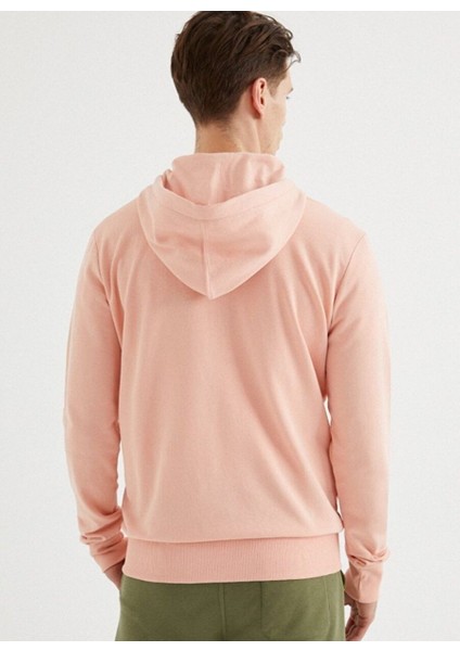 Pembe Fermuarlı Kapüşonlu Pamuklu Regular Fit Erkek Sweatshirt Core Zıp Hoodıe