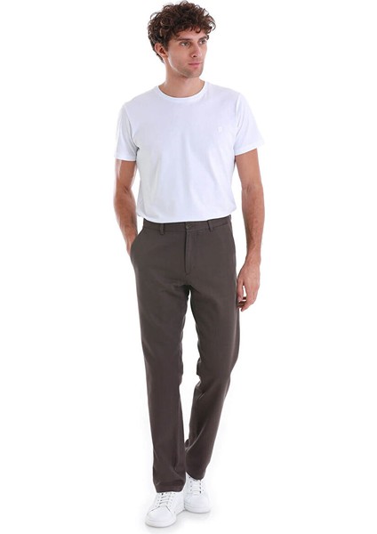 Kahverengi Regular Fit Pamuklu Yandan Cepli Kanvas Pantolon