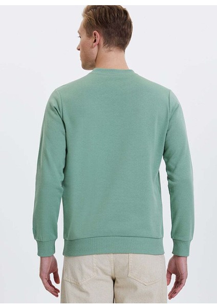 Yeşil Baskılı Bisiklet Yaka Pamuklu Regular Fit Erkek Sweatshirt Wmwınter Mountaın