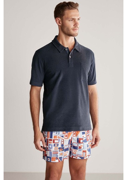 Lacivert Havlu Kumaş Polo Yaka T-Shirt fırsatları