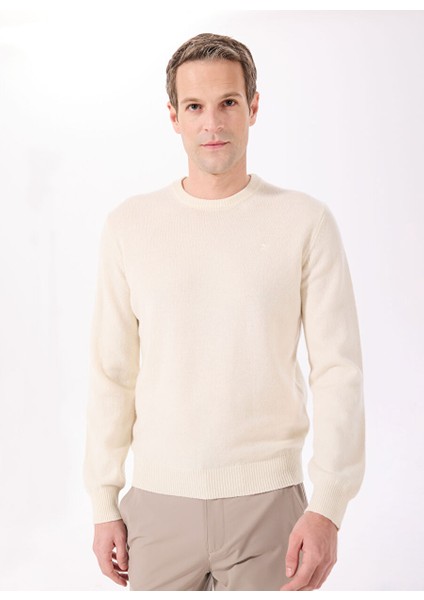Ekru Erkek Bisiklet Slim Fit Kazak HM703237