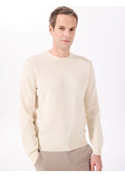 Ekru Erkek Bisiklet Slim Fit Kazak HM703237