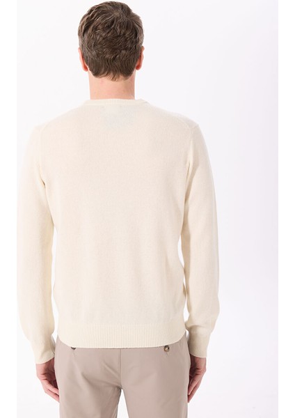 Ekru Erkek Bisiklet Slim Fit Kazak HM703237
