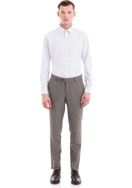 Lacivert Slim Fit Baskılı Pamuklu Slim Yaka Uzun Kollu Klasik Gömlek fiyatları