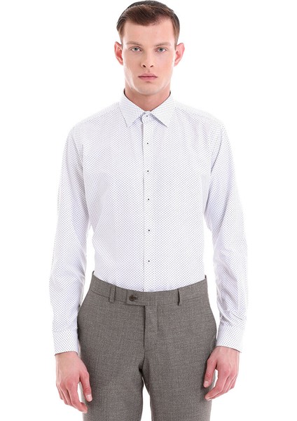 Lacivert Slim Fit Baskılı Pamuklu Slim Yaka Uzun Kollu Klasik Gömlek modelleri