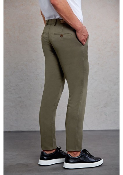 Haki Slim Fit Desenli Yandan Cep Kanvas Pantolon fırsatları