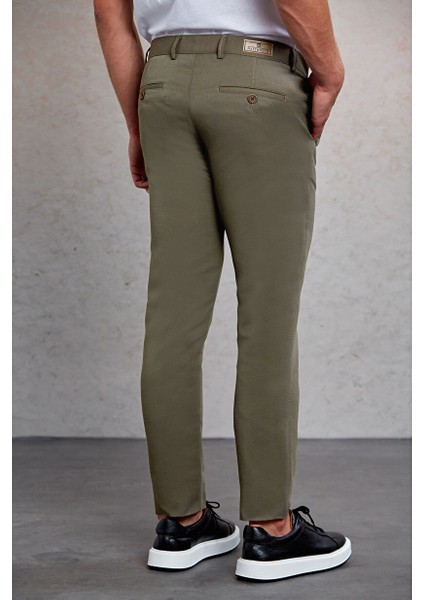 Haki Slim Fit Desenli Yandan Cep Kanvas Pantolon indirimleri