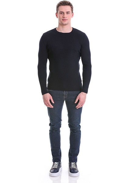 Lacivert Slim Fit Fitilli Bisiklet Yaka Yünlü Triko Kazak fiyatları
