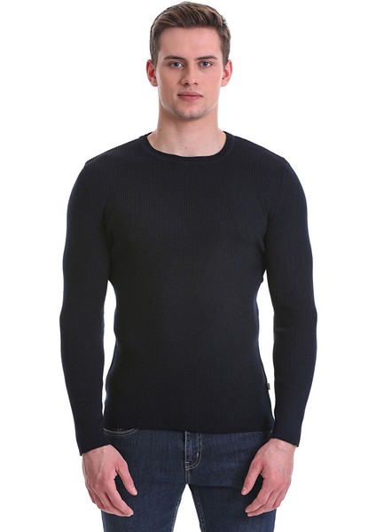 Lacivert Slim Fit Fitilli Bisiklet Yaka Yünlü Triko Kazak modelleri