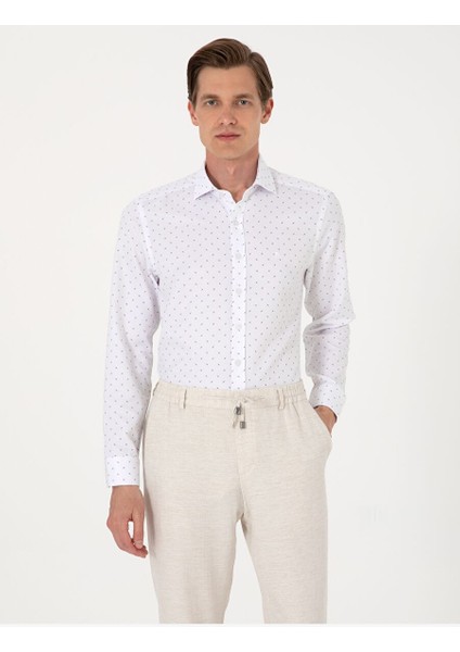 Beyaz Slim Fit Uzun Kollu Gömlek