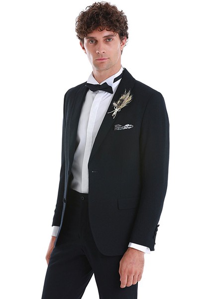 Lacivert Slim Fit Düz Çıkma Şal Yaka Damatlık modelleri