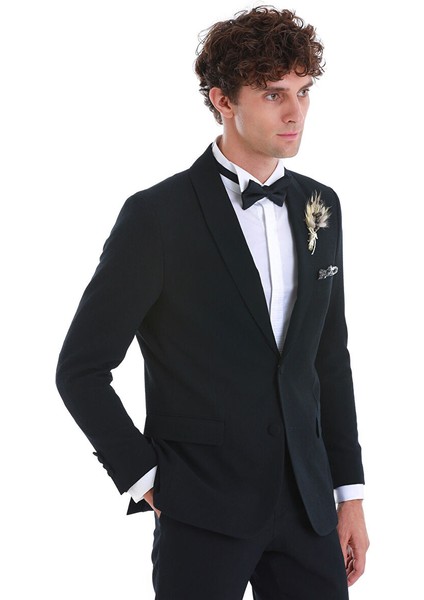 Lacivert Slim Fit Düz Çıkma Şal Yaka Damatlık fırsatları