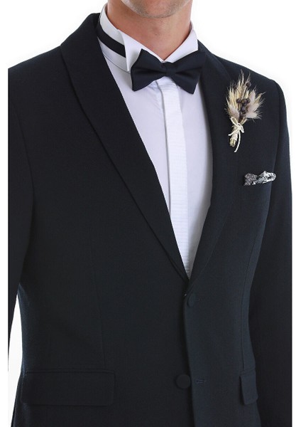 Lacivert Slim Fit Düz Çıkma Şal Yaka Damatlık indirimleri
