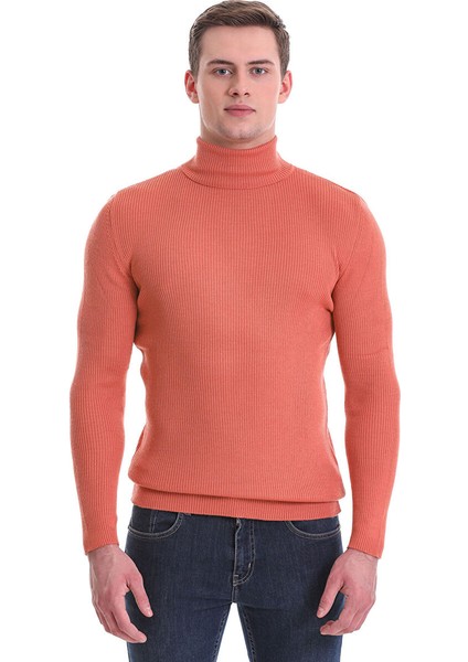 Pembe Slim Fit Fitilli Balıkçı Yaka Yünlü Triko Kazak