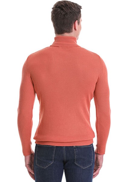 Pembe Slim Fit Fitilli Balıkçı Yaka Yünlü Triko Kazak