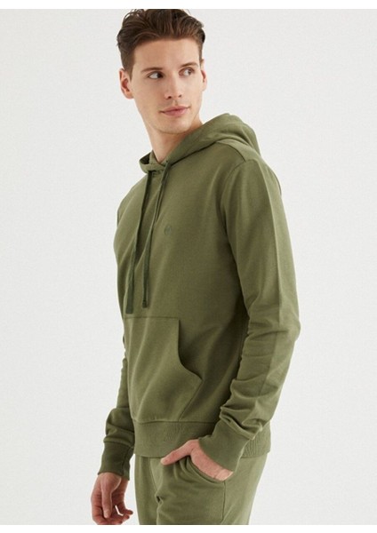 Haki Kapüşonlu Cepli Pamuklu Regular Fit Erkek Sweatshirt Core Hoodıe W/pocket