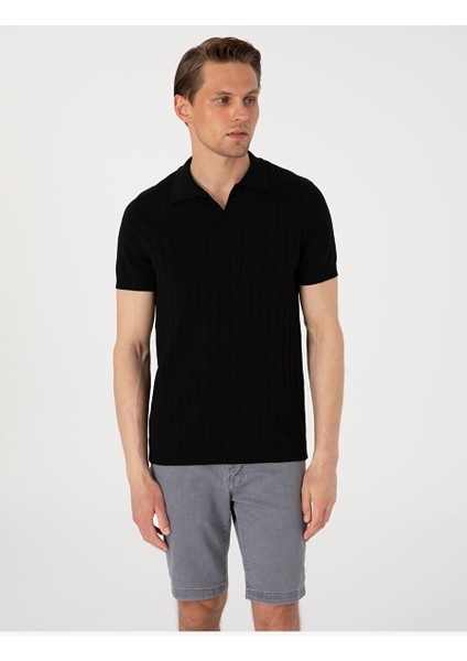 Siyah Slim Fit Polo Yaka Triko Tişört