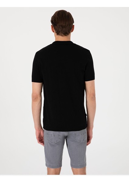 Siyah Slim Fit Polo Yaka Triko Tişört indirimleri