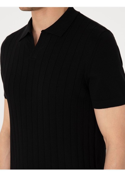 Siyah Slim Fit Polo Yaka Triko Tişört