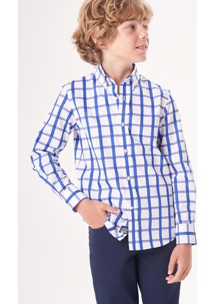 Regular Fit Yaka Düğmeli Lacivert Erkek Çocuk Gömlek GM23Y231169_D39