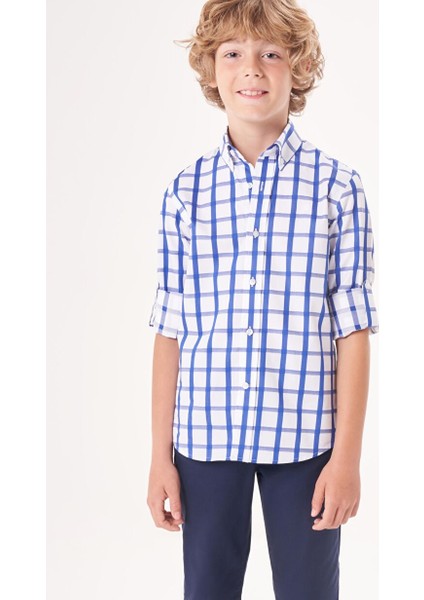 Regular Fit Yaka Düğmeli Lacivert Erkek Çocuk Gömlek GM23Y231169_D39