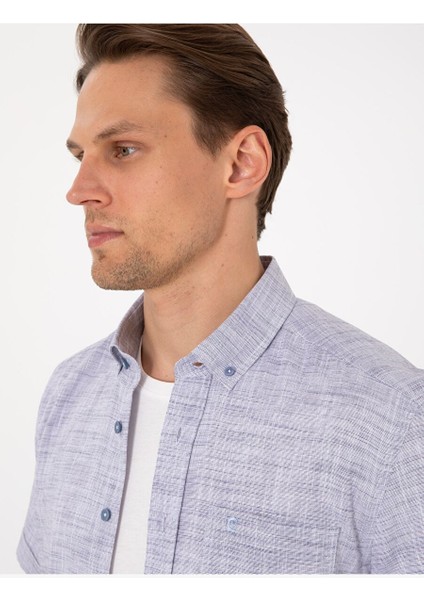 Lacivert Regular Fit Kısa Kollu Gömlek