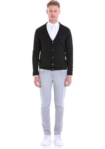 Siyah Comfort Fit Düz V Yaka Yünlü Triko Hırka fırsatları