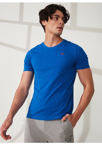Bisiklet Yaka Mavi Erkek T-Shirt FM23S07TGBLUETTE