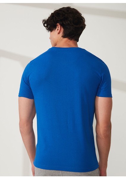 Bisiklet Yaka Mavi Erkek T-Shirt FM23S07TGBLUETTE fırsatları